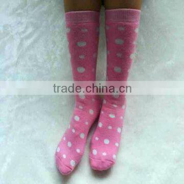 Pink custom women full terry non slip socks with white dots