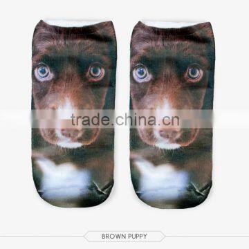 stretch hot socks brown puppy wear high quality 3d full print colorful ankle socks sports unisex custom hot sale stretch spandex