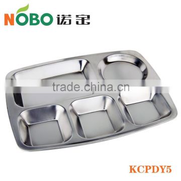 Stainless Steel Square Fast Food Tray with 5 Compartments