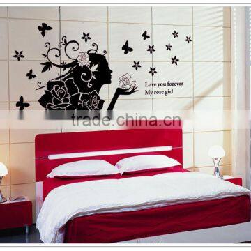 "Rose Girl"(Black) PVC Wall Stickers, Removable Wall Stickers 1/3