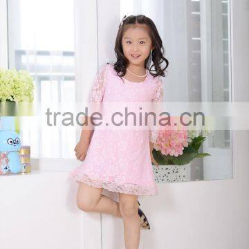 2016 soft fashion pink Lace A-line Dresses birthday party dress for little girl Baby Girls Kids Summer Dress