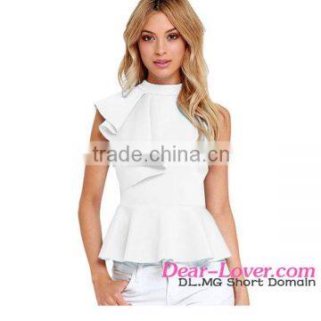 White Ruffle Side Peplum Top 2016 new models blouses fashion