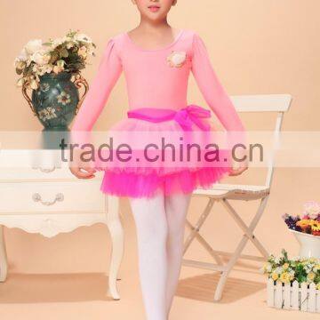 Girls long sleeve ballet dress,girls ballet leotard with skirt,ballet dress with silk ribbon on the skirt