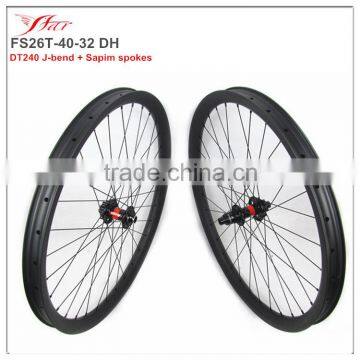 26er fatrims 40mm wide 32mm deep carbon clincher for fatbike, competitive fatbike rims with J-bend disc hub 6 blots 32H/32H DH