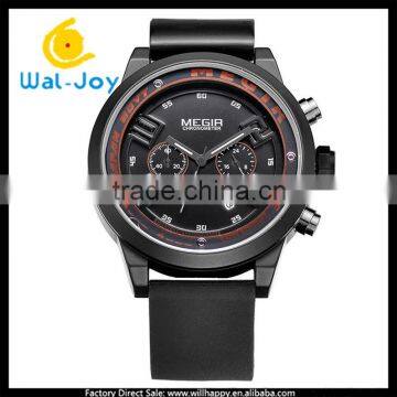 WJ-5489 black silicone Megir brand quartz 30 meters water resistant luminous men watch