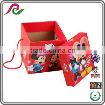 Red folding corrugated paper box with micky mouse picture for packing gift