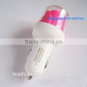 2015 New Design Car Charger, Romantic LED Rose Car Charger,3.1A Dual USB Rose Car Charger