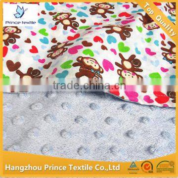 Monkey Print With Light Blue Dots Minky Baby Blanket