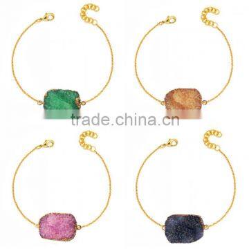 2016 Hot Selling Fashion Rough Natural Stone Bracelet Green Druzy Beads Bracelet