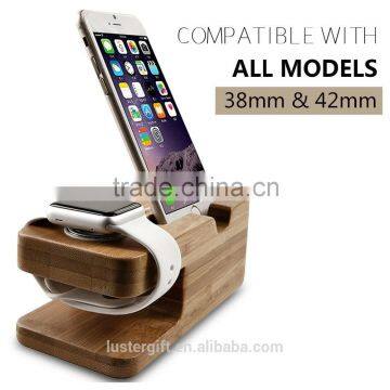 100% Natural 2 in 1 Wooden Watch Stand for IPhone for Apple Watch Bamboo Wood Charging Stand Quality Choice