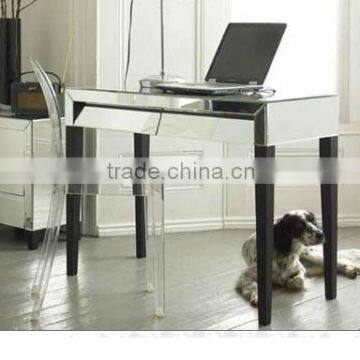 Glass mirrored computer desk,table with two beveled drawers