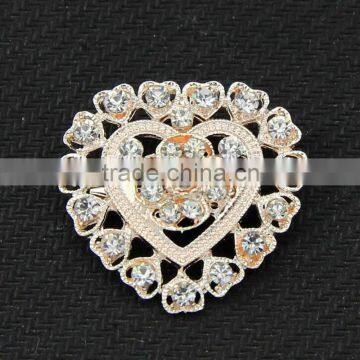 Gold Silver Plated Double Crystal Peach Heart Flower Hollow Dress Brooch Pin Clasp For Women