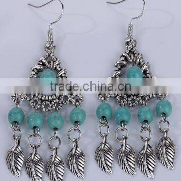 Retro National Wind Jewelry Tassel Leaves Pendant Earrings Turquoise Earrings Ebay Home Selling for OEM / ODM photo-4