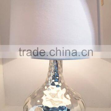 wholesale metal base silver table lamp with onion shaped and white barrel fabric lamp shade