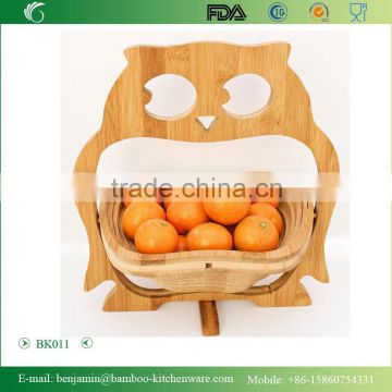 BK011/Hot Sale Exquisite Folding Owl Shape Bamboo Basket For Decoration