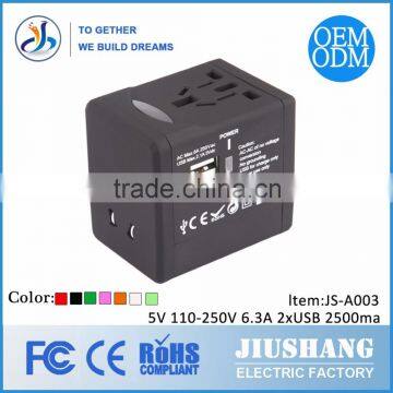 JS-W003 Good Quality exclusive patent home/travel adapter with usb and spare fuses