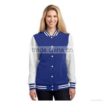 Royal blue/white with double colors wholesale varsity jackets 2016