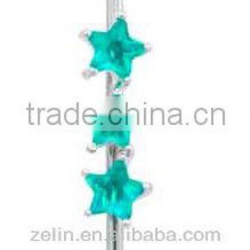 316L Industrial Barbell with 3 Blue Zircon Crystal Star Center, body piercing jewelry