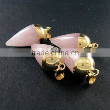 15x30mm Water Drop Shape Gold Plated Pink Rose Quartz Power Stone Pendant Charm DIY Supplies 1850206 photo-3
