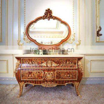 Gorgeous Luxury Design French Marquetry Bedroom Furniture Dresser Table, Neo-Classic Wooden and Brass Dressing Table