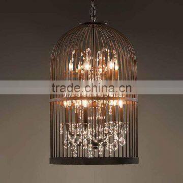 Iron casting birdcage design crystal decoration candle pendant lamp