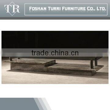Modern Nature Marble Travertine TV Table With Glass Top