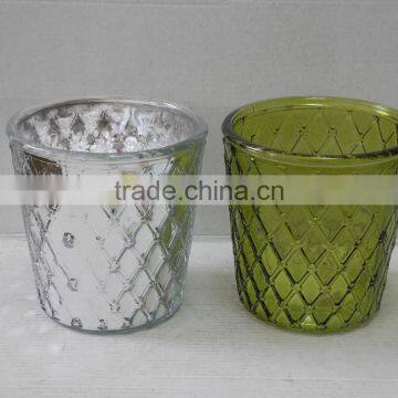 nice promotional silver plating glass vase with lozenge