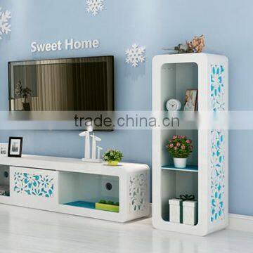 New Design Modern Home Furniture 3 Tier Wood Organizer Living Room Storage Cabinet With Carving Flower photo-2