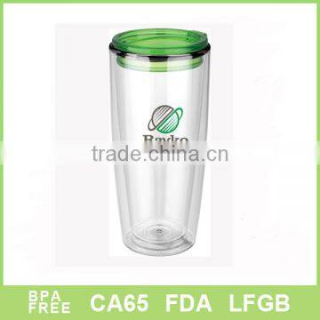 BPA Free promotional 20oz double wall plastic tumbler with straw can insert paper