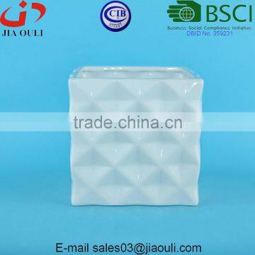 Home and Garden Decorations Dimple Design Glazed Pot Plant White Square Ceramic photo-5