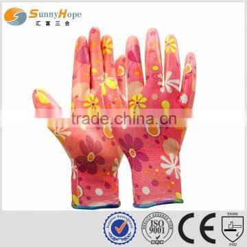 SunnyHope colorfull customized nylon liner 13g nitrile glove for gardening