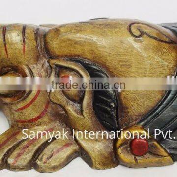 Hand Crafted Wooden Mask of Hindu Lord Ganesh Wall Hanging Made In Nepal photo-3