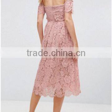 Guangzhou Clothing OEM Pink Undertone Cold Shoulder Lace Prom Dresses photo-2