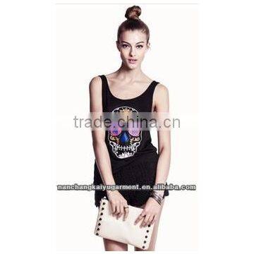 wholesale womens cotton colorful skull printing and beautiful decoration tank top