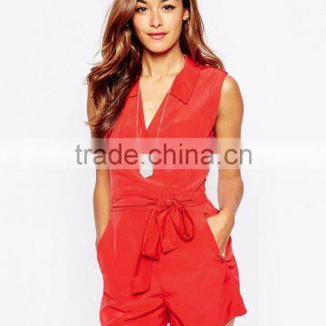 2015 fashionable hot sale OEM customized Wrap Front Romper with Tie Waist