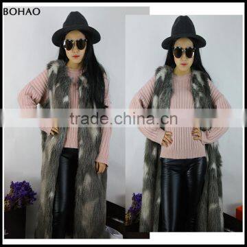 Women's Splicing Color New Autumn Winter Long Pattern Fake Fur Gilet photo-5
