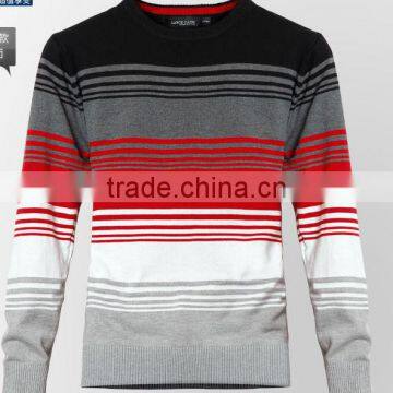 Men Casual Stripe Round Collar Sweaters