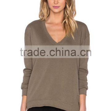 New Design Cotton Deep V Neck Sweatshirt Women Fashion