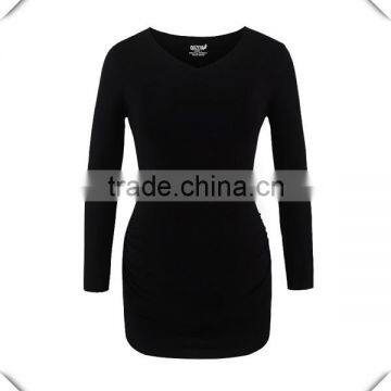 Wholesale Long Sleeve Maternity T-shirt Plain Longline V Neck T Shirt Pregnancy Clothing Women Maternity Wear