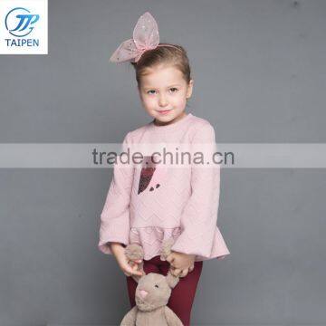 2017 Spring Fashion Sequins Pattern t Shirt With Pleated Hem Kids Party Wear photo-2