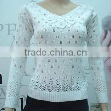 lady cotton crochet solid colour pullover sweaters