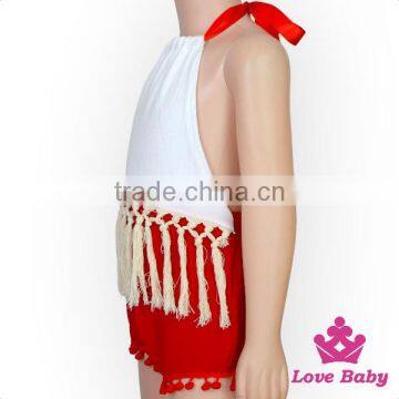 Summer Childrens Designer Plain Red Halter Sleeveless Backless Soft Cotton Baby Girl Playsuit Blank Romper photo-4