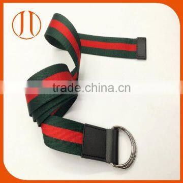 Red green stripe universal Double ring buckle Cotton webbing weaving fabric belt strap