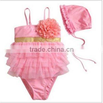 Fashion baby girls comfortable one piece swearsuits children kids pink swimwear kids bikini