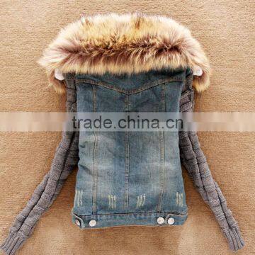 Ladies Winter Warm Hooded Denim Jacket Fleece Top photo-2