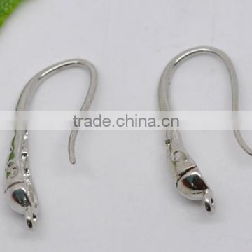 Earwire, copper, silver tone, 21x10mm with loop pairs