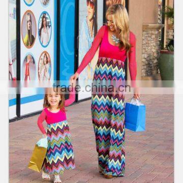 Wholesale Custom Wave Printing Mommy and Me Clothing Maxi Dress