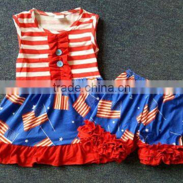 4th of July Latest boutique children clothes sets children's suit the stars and stripes image clothes ruffle raglan gown baby