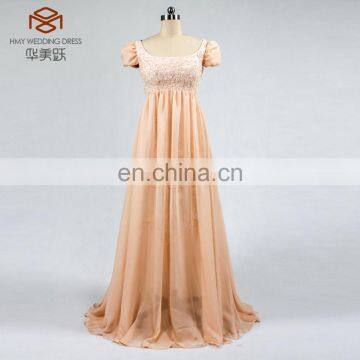 Open Neck Floor Length Cap Sleeve High Waist Soft Lace Chiffon Prom Dress for Pregnant Women