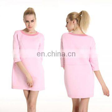 PowerSweet 2014 New Arrival Autumn Fashion Design Round Collar Pink Plus Size Above Knee Shift Dress